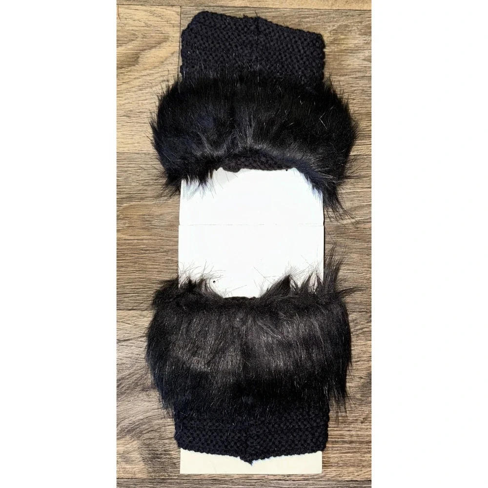 BearPaw Boot Toppers Black Faux Fur Knit Adult One Size NWT Change Up Accessory